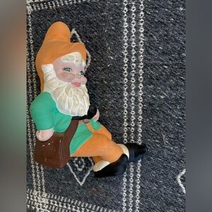 Vintage 1970s Ceramic Garden Gnome, Sitting on a Ledge